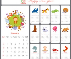 lovely animal calendar 2016 vector graphics 02