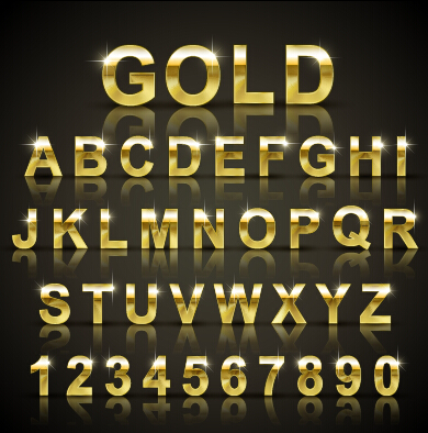 Metal gold effect letters and numbers Royalty Free Vector