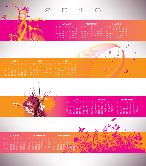 2016 Calendar with colored banner vector