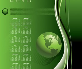 2016 Calendar with green globe vector 01