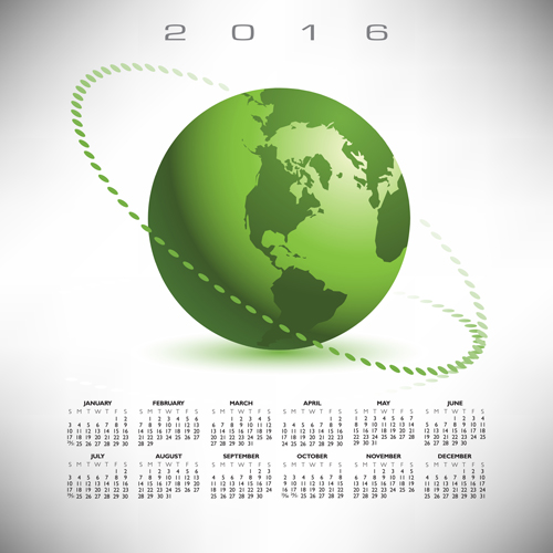2016 Calendar with green globe vector 02