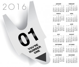 2016 Calendar with number ticket vector