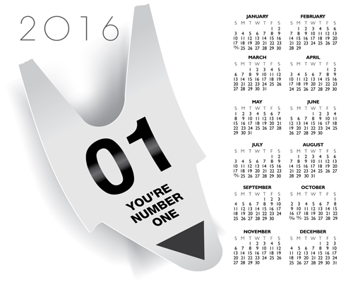 2016 Calendar with number ticket vector