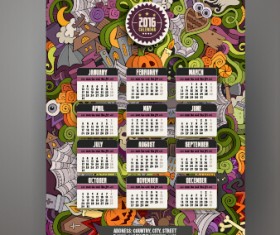 2016 Calendar with ornaments pattern vector 01