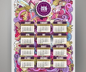 2016 Calendar with ornaments pattern vector 03