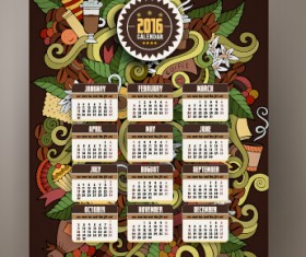 2016 Calendar with ornaments pattern vector 04