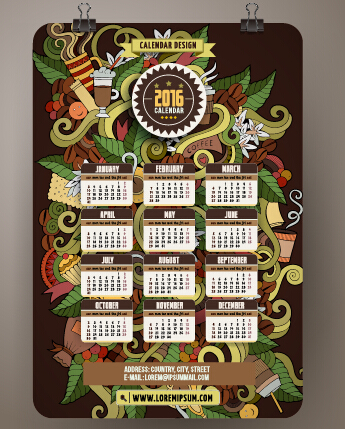 2016 Calendar with ornaments pattern vector 04