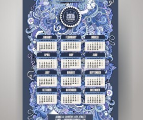 2016 Calendar with ornaments pattern vector 05