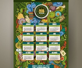 2016 Calendar with ornaments pattern vector 06