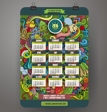 2016 Calendar with ornaments pattern vector 08