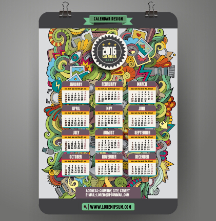 2016 Calendar with ornaments pattern vector 09