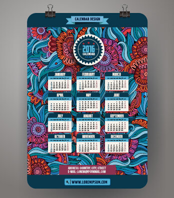 2016 Calendar with ornaments pattern vector 11