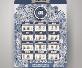 2016 Calendar with ornaments pattern vector 15