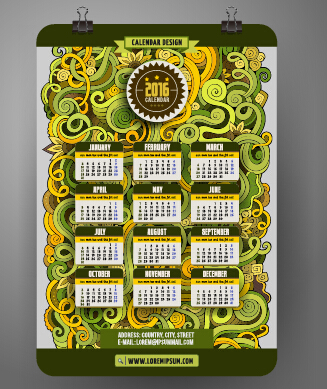 2016 Calendar with ornaments pattern vector 16