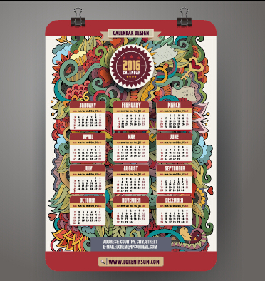 2016 Calendar with ornaments pattern vector 18