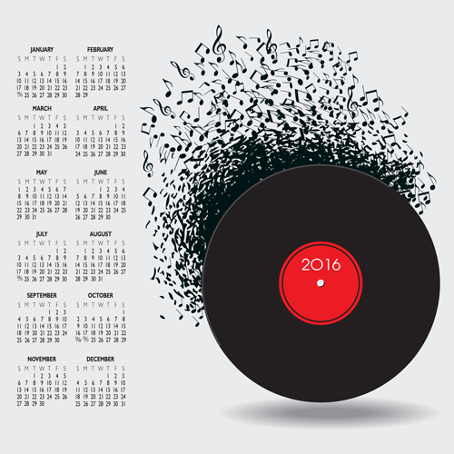 2016 Calendars with music vector design 02