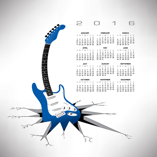 2016 Calendars with music vector design 03