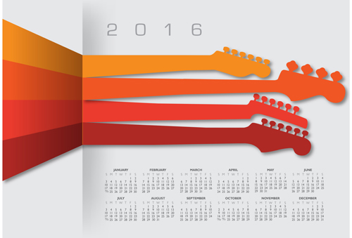 2016 Calendars with music vector design 04
