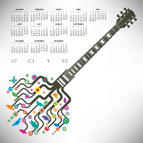 2016 Calendars with music vector design 05