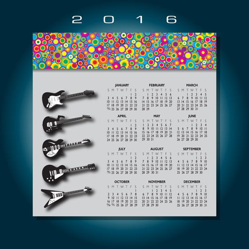 2016 Calendars with music vector design 06