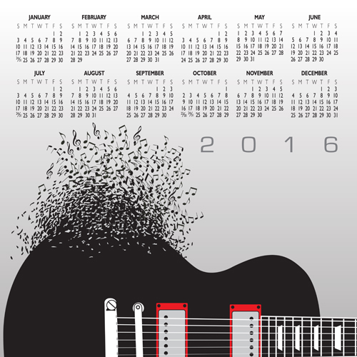 2016 Calendars with music vector design 09