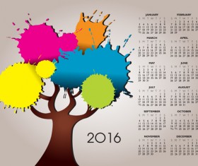2016 Calendars with watercolor tree vector