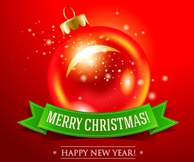 2016 Christmas ball with ribbon banner and red background vector