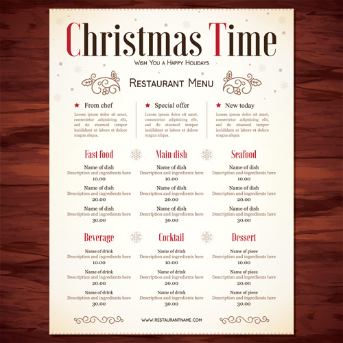 2016 Christmas restaurant price menu vector