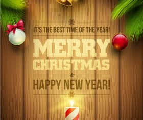 2016 Christmas with new year ornaments and wooden background vector