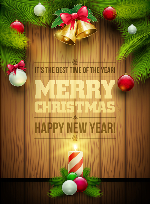 2016 Christmas with new year ornaments and wooden background vector
