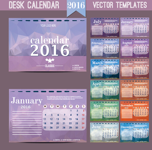 2016 New year desk calendar vector material 02