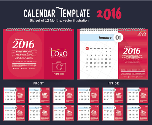 2016 New year desk calendar vector material 03
