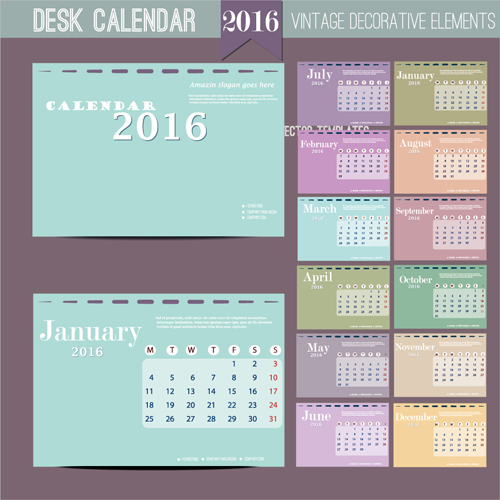 2016 New year desk calendar vector material 05