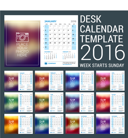 2016 New year desk calendar vector material 09