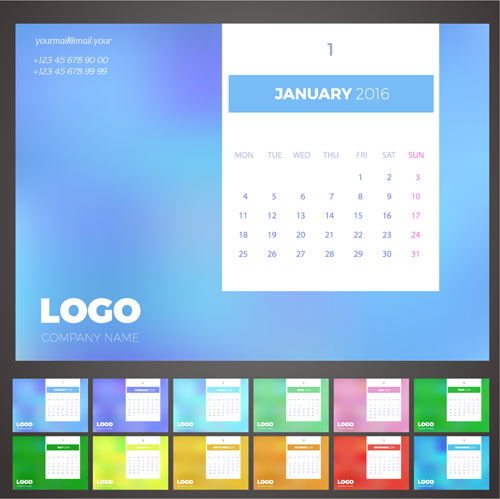 2016 New year desk calendar vector material 13