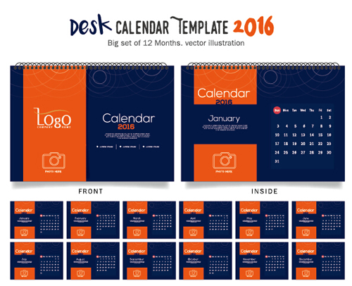 2016 New year desk calendar vector material 24