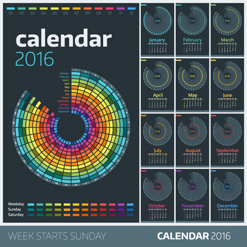 2016 New year desk calendar vector material 27