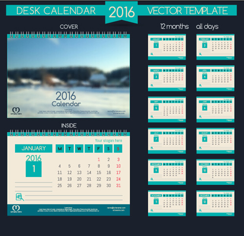 2016 New year desk calendar vector material 31