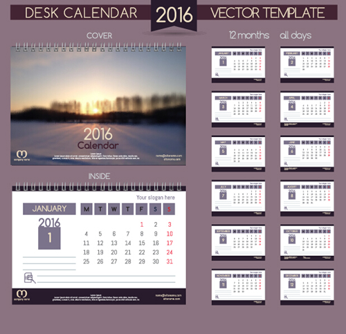 2016 New year desk calendar vector material 32