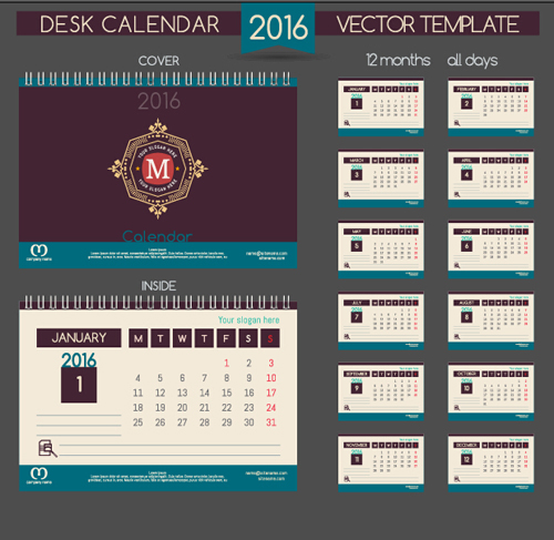 2016 New year desk calendar vector material 33