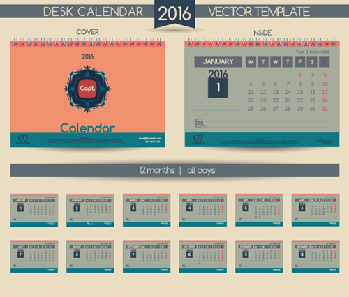 2016 New year desk calendar vector material 35