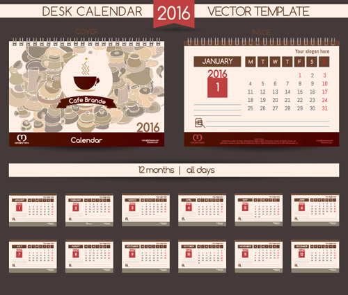 2016 New year desk calendar vector material 36