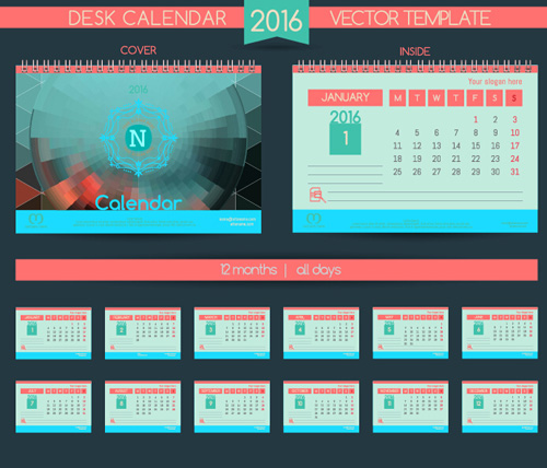 2016 New year desk calendar vector material 39