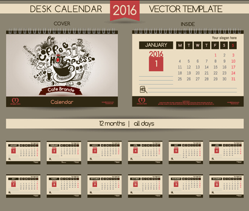 2016 New year desk calendar vector material 41