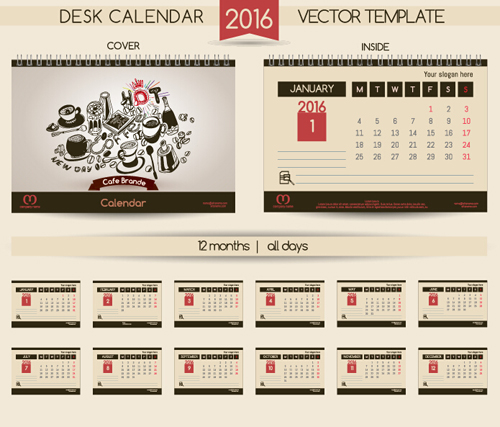 2016 New year desk calendar vector material 42