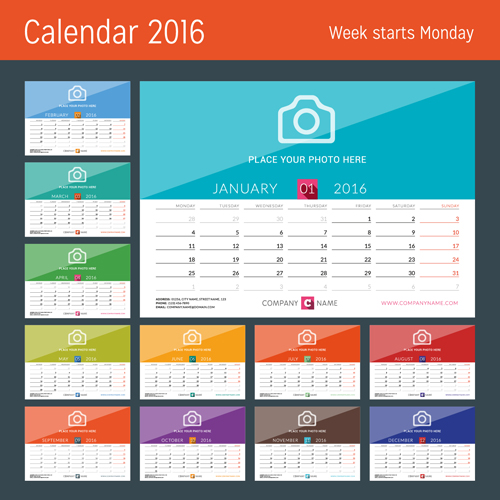 2016 New year desk calendar vector material 45