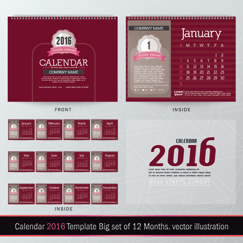 2016 New year desk calendar vector material 48