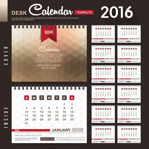 2016 New year desk calendar vector material 51