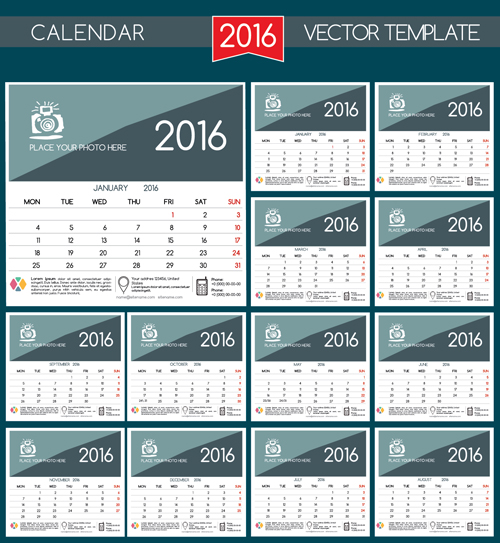2016 New year desk calendar vector material 52