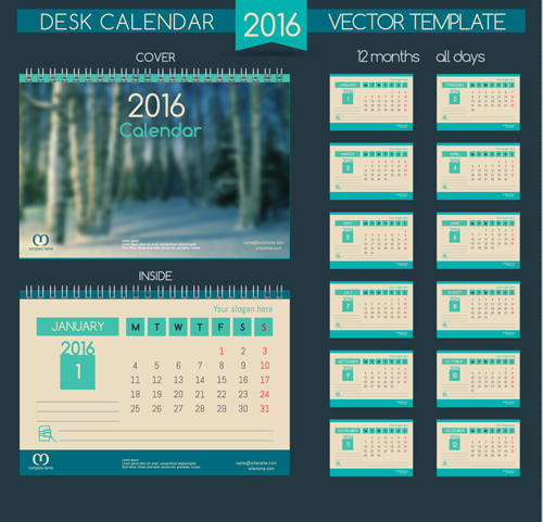 2016 New year desk calendar vector material 53